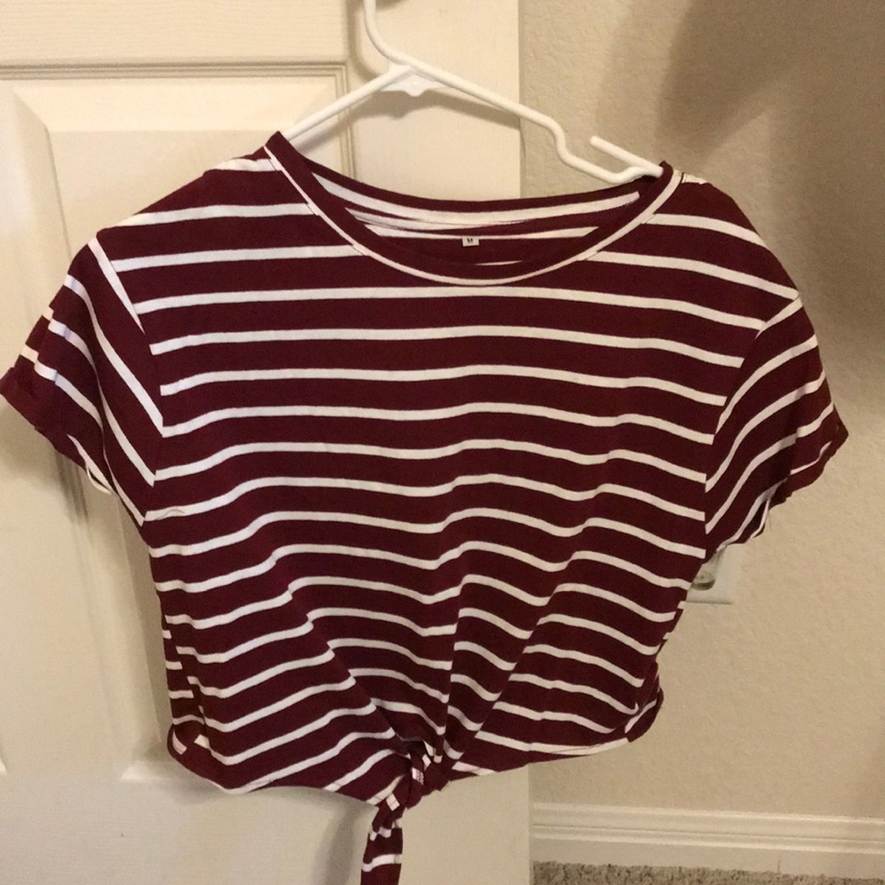 Striped red & white crop top that ties at bottom